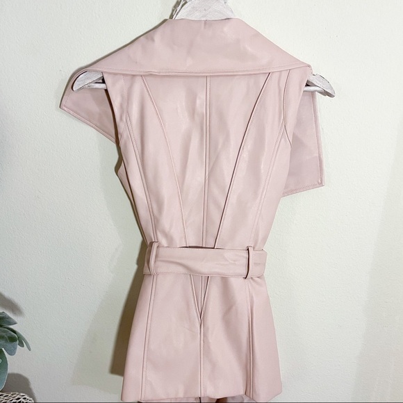 Bebe Pink Asymmetrical Faux Leather Vest with Belt - Picture 7 of 10
